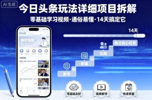 今日头条玩法详细项目拆解，零基础学习视频通俗易懂14天搞定它-财仔梦想资源网