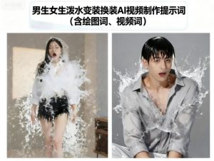 男生女生泼水变装换装AI视频制作提示词(含绘图词、视频词)-财仔梦想资源网