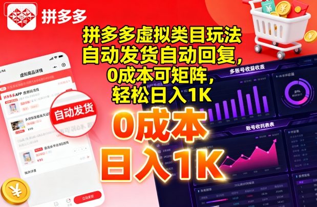 拼多多虚拟类目玩法，自动发货自动回复，0成本可矩阵，轻松日入1K【揭秘】-财仔梦想资源网