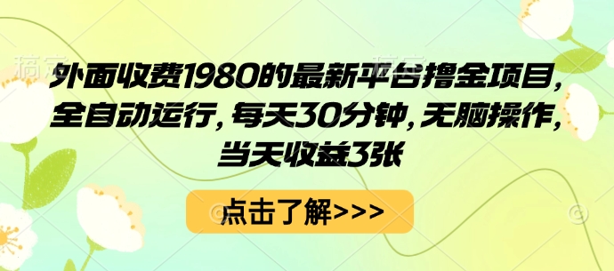 外面收费1980的最新平台撸金项目，全自动运行，每天30分钟，无脑操作，当天收益3张【揭秘】-财仔梦想资源网