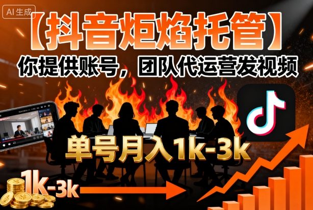 【抖音炬焰托管】你提供账号，团队代运营发视频，单号月入1k+【揭秘】-财仔梦想资源网