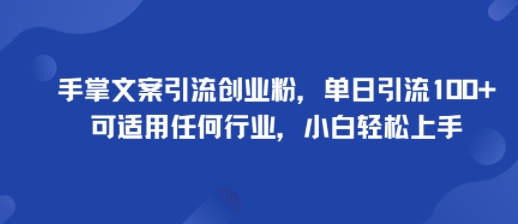 手掌文案引流创业粉，单日引流100+，可适用任何行业，小白轻松上手-财仔梦想资源网