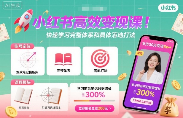 小红书高效变现课，快速学习小红书完整体系和具体落地打法-财仔梦想资源网