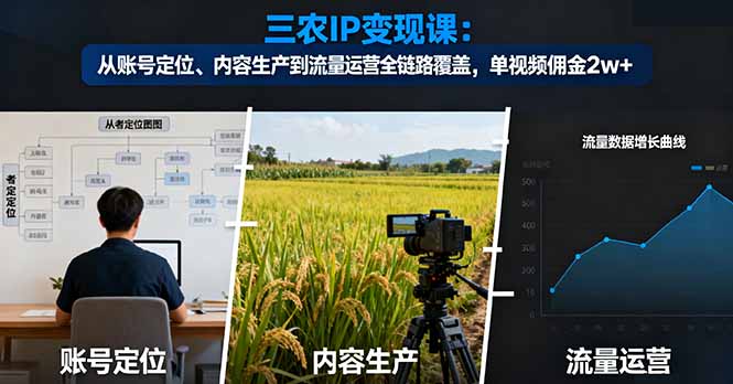 三农IP变现课：从账号定位、内容生产到流量运营全链路覆盖，单视频佣金2w+-财仔梦想资源网