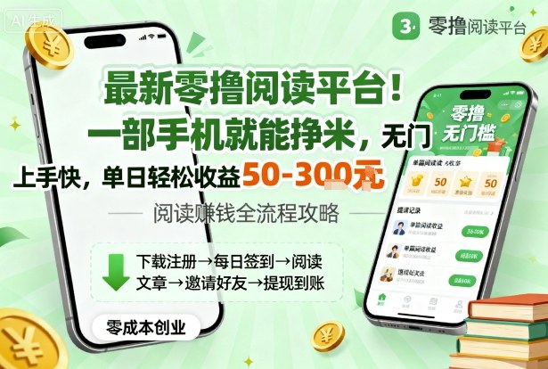 最新零撸阅读平台！一部手机就能挣米，无门槛上手快，单日轻松收益50-3张【揭秘】-财仔梦想资源网