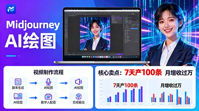 AI绘图照片开口说话视频制作：Midjourney+数字人，7天产100条月增收过万-财仔梦想资源网