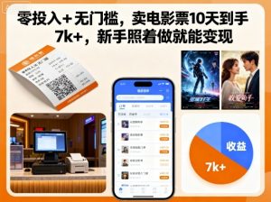 零投入+无门槛，卖电影票10天到手7k+，新手照着做就能变现【揭秘】-财仔梦想资源网
