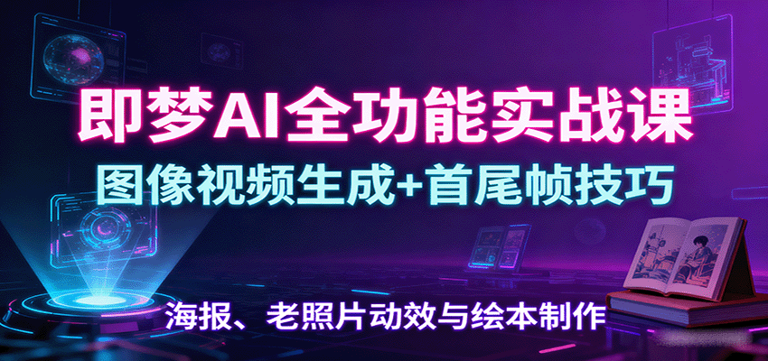 图片[1]-即梦AI全功能实战课：图像视频生成+首尾帧技巧，海报、老照片动效与绘本制作-财仔梦想资源网