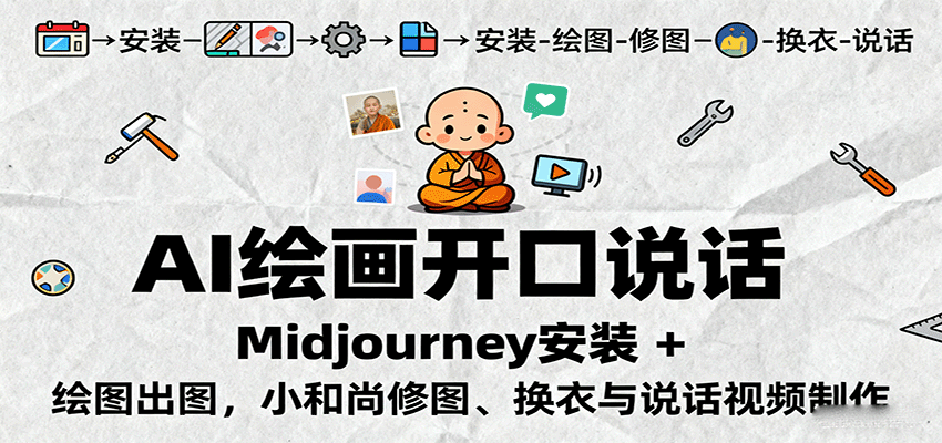 图片[1]-AI绘画开口说话，Midjourney安装+绘图出图，小和尚修图、换衣与说话视频制作-财仔梦想资源网
