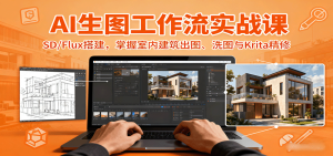 AI生图工作流实战课：SD/Flux搭建，掌握室内建筑出图、洗图与Krita精修-财仔梦想资源网