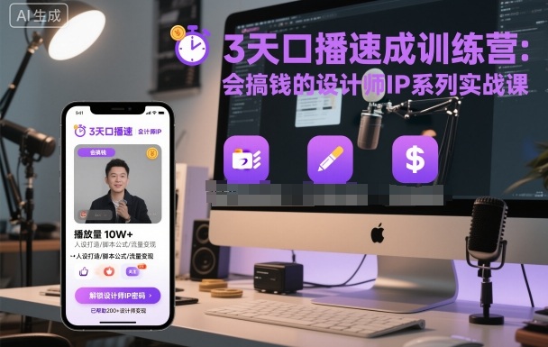 3天口播速成训练营，会搞钱的设计师IP系列实战课-财仔梦想资源网