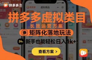 拼多多虚拟类目长效运营方案：矩阵化落地玩法，新手也能轻松日入1k+-财仔梦想资源网