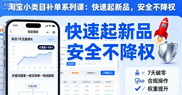 淘宝小类目补单系列课，快速起新品，安全不降权-财仔梦想资源网