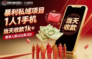 暴利私域项目1人1手机，当天收款1k+，需求人群占比高，当天就能见到钱-财仔梦想资源网