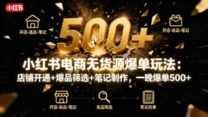 小红书电商无货源爆单玩法：店铺开通+爆品筛选+笔记制作，一晚爆单500+-财仔梦想资源网