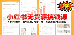 小红书无货源爆单课：10分钟开店，选品爆单，铺货上架，全流程教你轻松变现-财仔梦想资源网