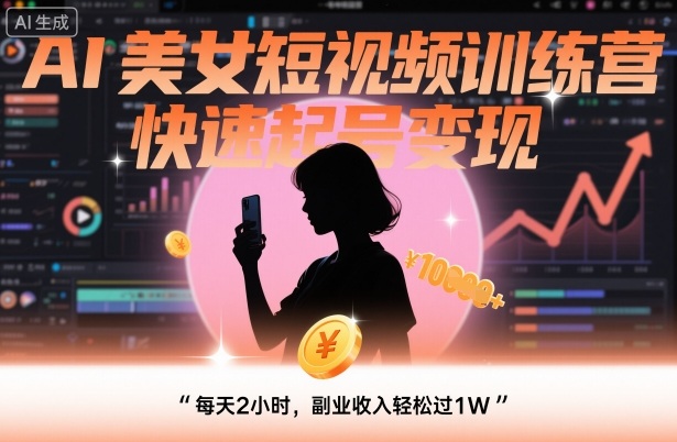 AI美女短视频训练营，快速起号变现，每天2小时，副业收入轻松过1W-财仔梦想资源网