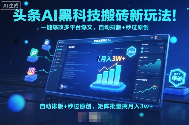 头条AI黑科技搬砖新玩法！一键爆改多平台爆文，自动排版+秒过原创，矩阵批量搞月入3w+【揭秘】-财仔梦想资源网