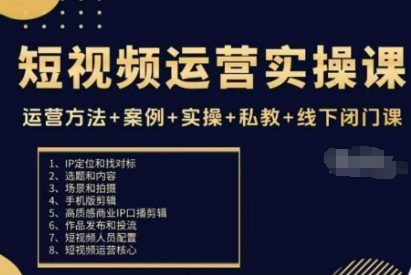 短视频运营实操课，运营方法+案例+实操+私教+线下闭门课-财仔梦想资源网