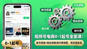 视频号电商0-1起号全案课：账号搭建+推流逻辑+微付费调整，等实操体系-财仔梦想资源网