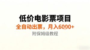 低价电影票项目，全自动出票，月入6k+，附保姆级教程【揭秘】-财仔梦想资源网