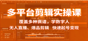 多平台剪辑实操课：覆盖多种赛道，学数字人、无人直播、爆品剪辑，快速起号变现-财仔梦想资源网