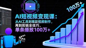 AI+短视频变现10月课：从AI工具到爆款视频制作+剪辑全技巧单条播放100w+-财仔梦想资源网