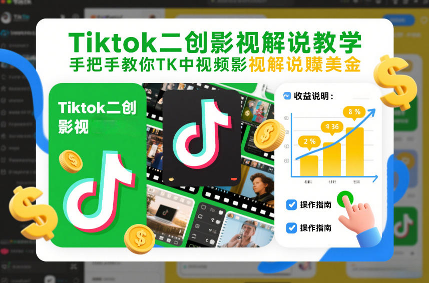 Tiktok二创影视解说教学，手把手教你TK中视频影视解说賺美金(更新26年1月)-财仔梦想资源网