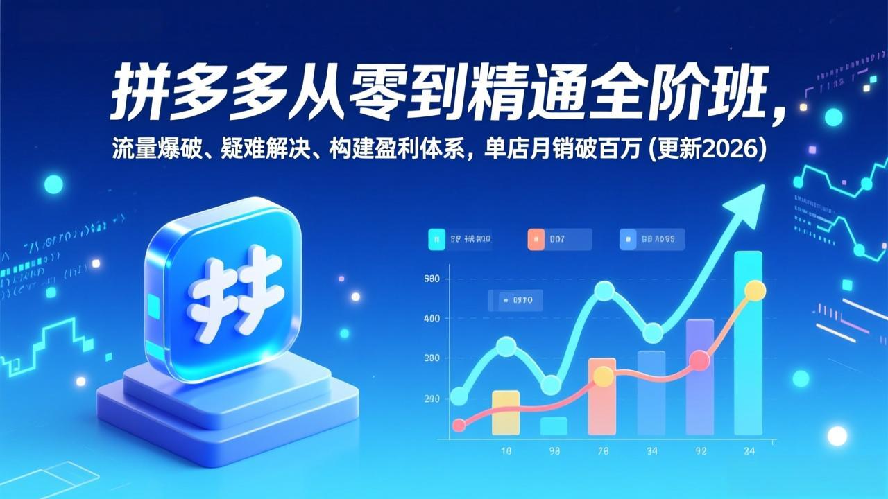 拼多多从零到精通全阶班，流量爆破、疑难解决，构建盈利体系，单店月销破百万(更新2026-财仔梦想资源网