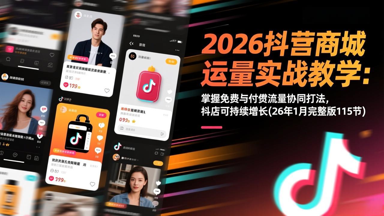 2026抖音商城运营实战教学：掌握免费与付费流量协同打法，抖店可持续增长(26年1月完整版115节-财仔梦想资源网