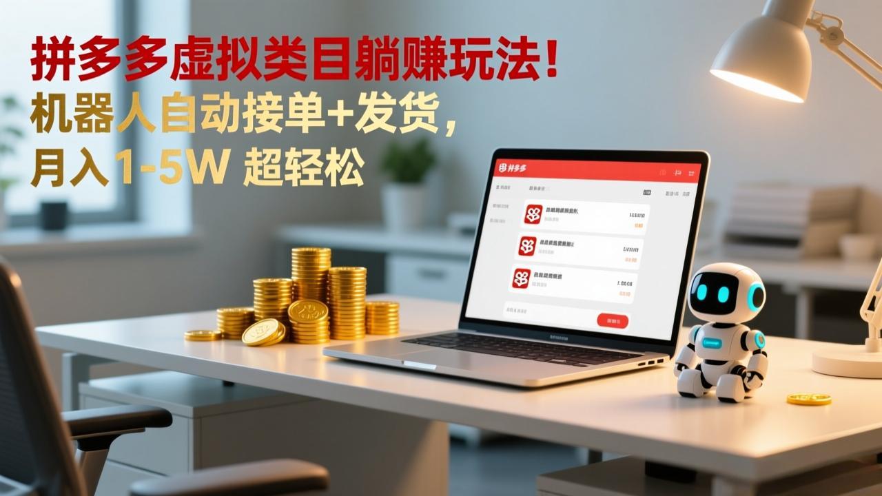 多多虚拟类目躺赚玩法！机器人自动接单+发货，月入 1-5W 超轻松-财仔梦想资源网