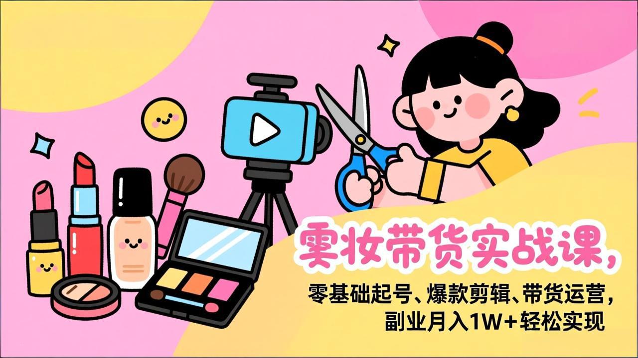美妆带货实战课，零基础起号、爆款剪辑、带货运营，副业月入1W+轻松实现-财仔梦想资源网