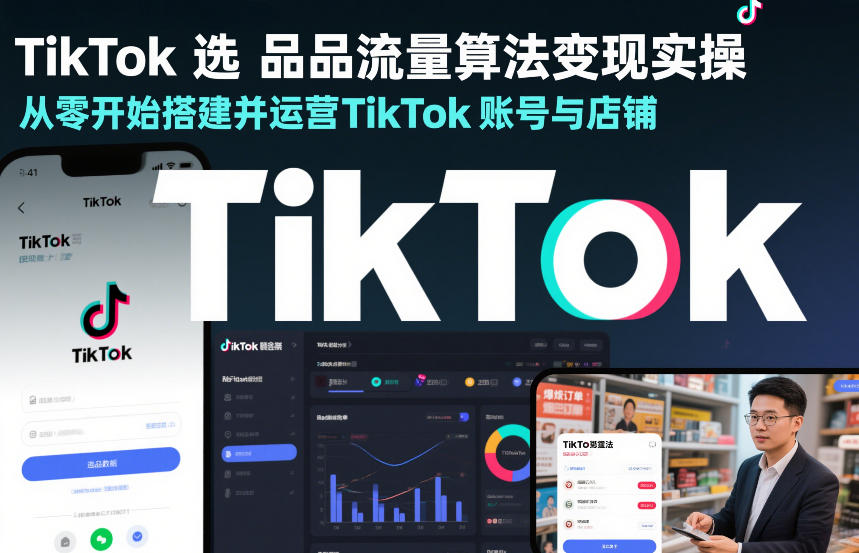 TikTok选品流量算法变现实操，从零开始搭建并运营TikTok账号与店铺-财仔梦想资源网