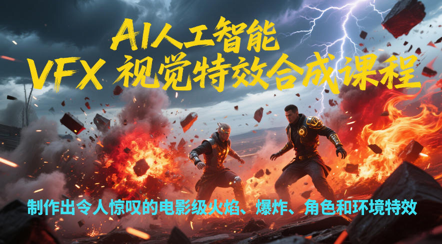AI人工智能VFX视觉特效合成课程，制作出令人惊叹的电影级火焰、爆炸、角色和环境特效-财仔梦想资源网