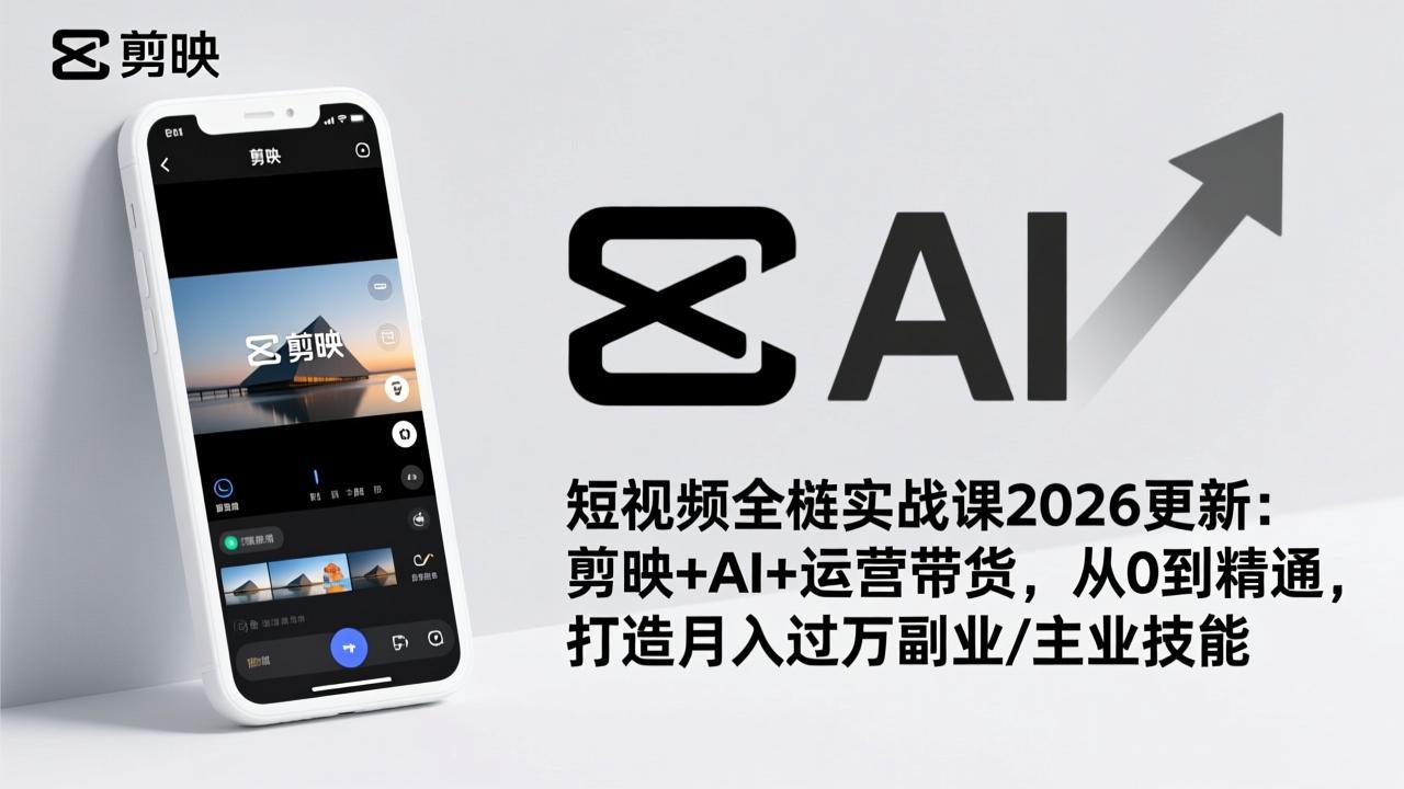 短视频全栈实战课2026更新：剪映+AI+运营带货，从0到精通，打造月入过万副业/主业技能-财仔梦想资源网