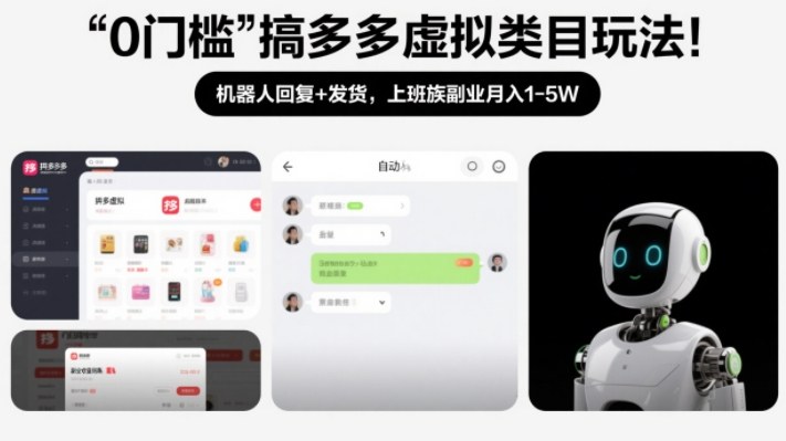 0门槛搞多多虚拟类目玩法！机器人回复+发货，上班族副业月入1-5W【揭秘】-财仔梦想资源网