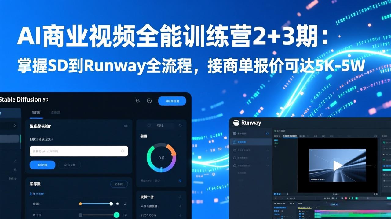 AI商业视频全能训练营2+3期：掌握SD到Runway全流程，接商单报价可达5K-5W-财仔梦想资源网