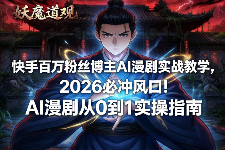 快手百万粉丝博主AI漫剧实战教学，2026必冲风口！AI漫剧从0到1实操指南-财仔梦想资源网