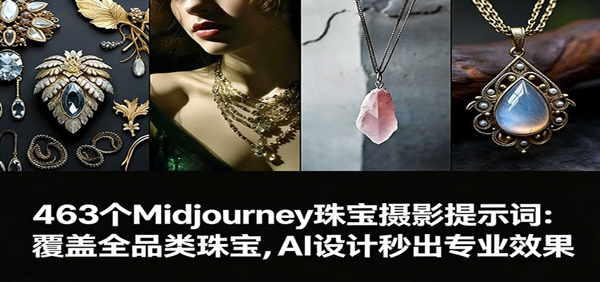 463个Midjourney珠宝摄影提示词：覆盖全品类珠宝，AI设计秒出专业效果-财仔梦想资源网