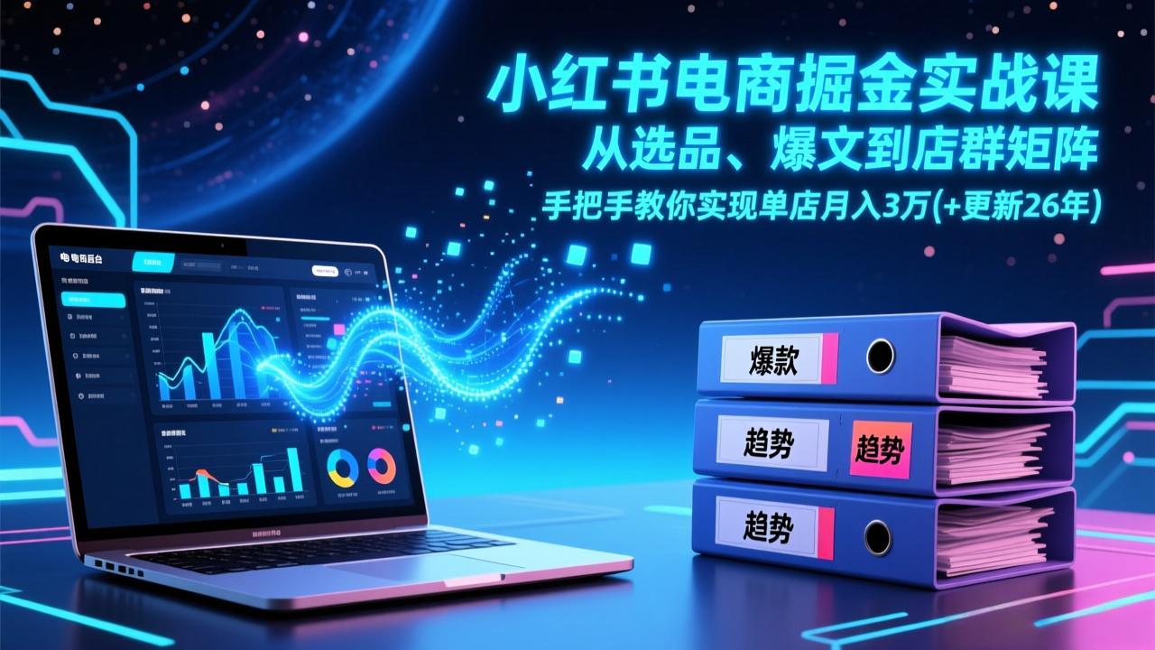 小红书电商掘金实战课，从选品、爆文到店群矩阵，手把手教你实现单店月入3万+(更新26年-财仔梦想资源网