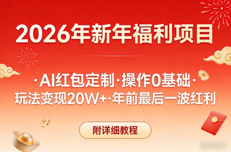 新年福利项目，AI红包定制，操作0基础，玩法变现20W+年前最后一波红利，附详细教程-财仔梦想资源网