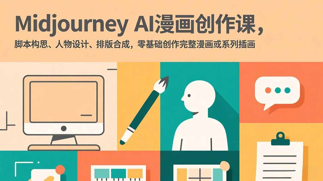 Midjourney AI漫画创作课，脚本构思、人物设计、排版合成，零基础创作完整漫画或系列插画-财仔梦想资源网