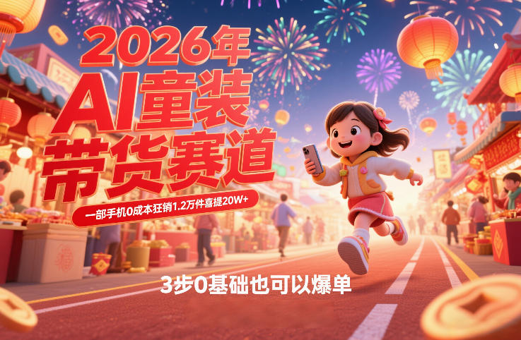 AI童装新春带货赛道，一部手机0成本狂销1.2万件喜提20W+，3步0基础也可以爆单-财仔梦想资源网