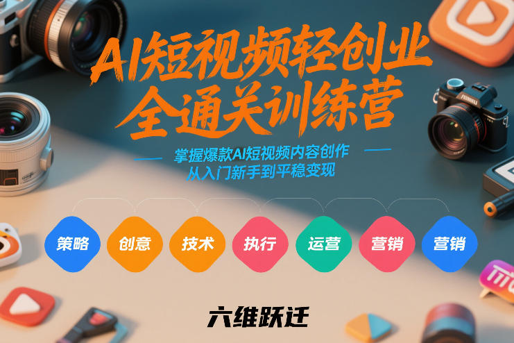 AI短视频轻创业全通关训练营，掌握爆款AI短视频内容创作，从入门新手到平稳变现的六维跃迁-财仔梦想资源网