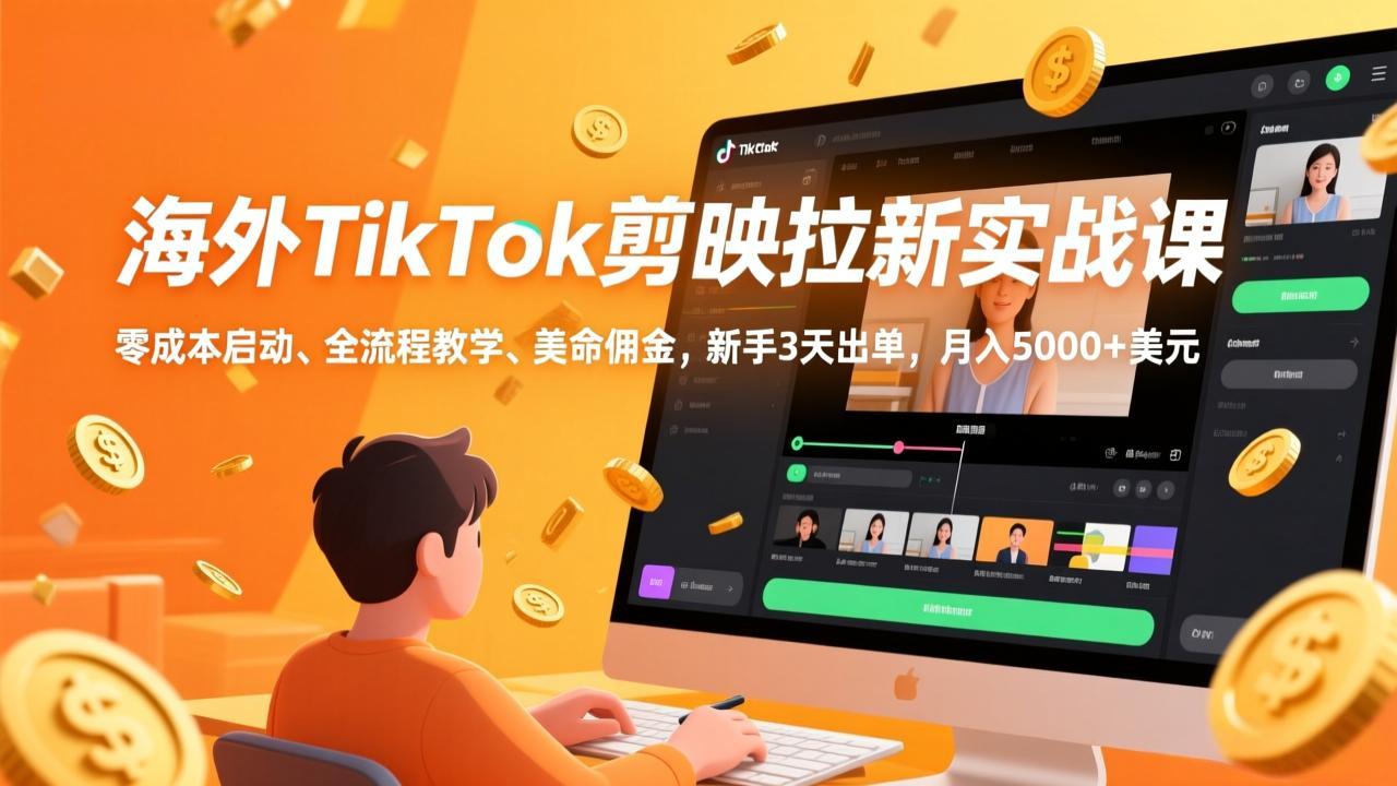 海外TikTok剪映拉新实战课，零成本启动、全流程教学、美金佣金，新手3天出单，月入5000+美元-财仔梦想资源网