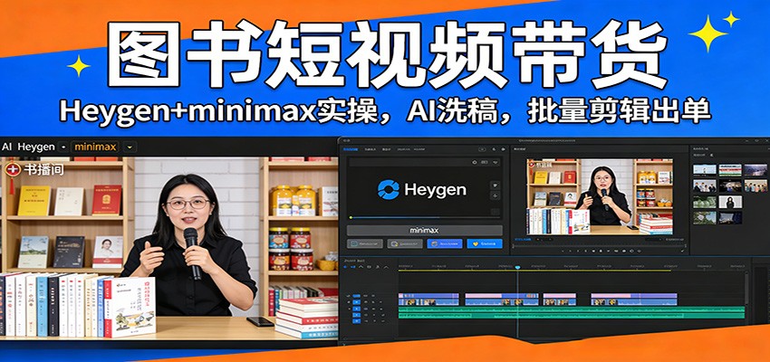 图书短视频带货：Heygen+minimax实操，AI洗稿 ，批量剪辑出单-财仔梦想资源网