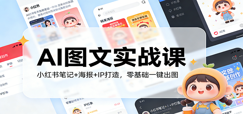 AI图文实战课：小红书笔记+海报+IP打造，零基础一键出图-财仔梦想资源网