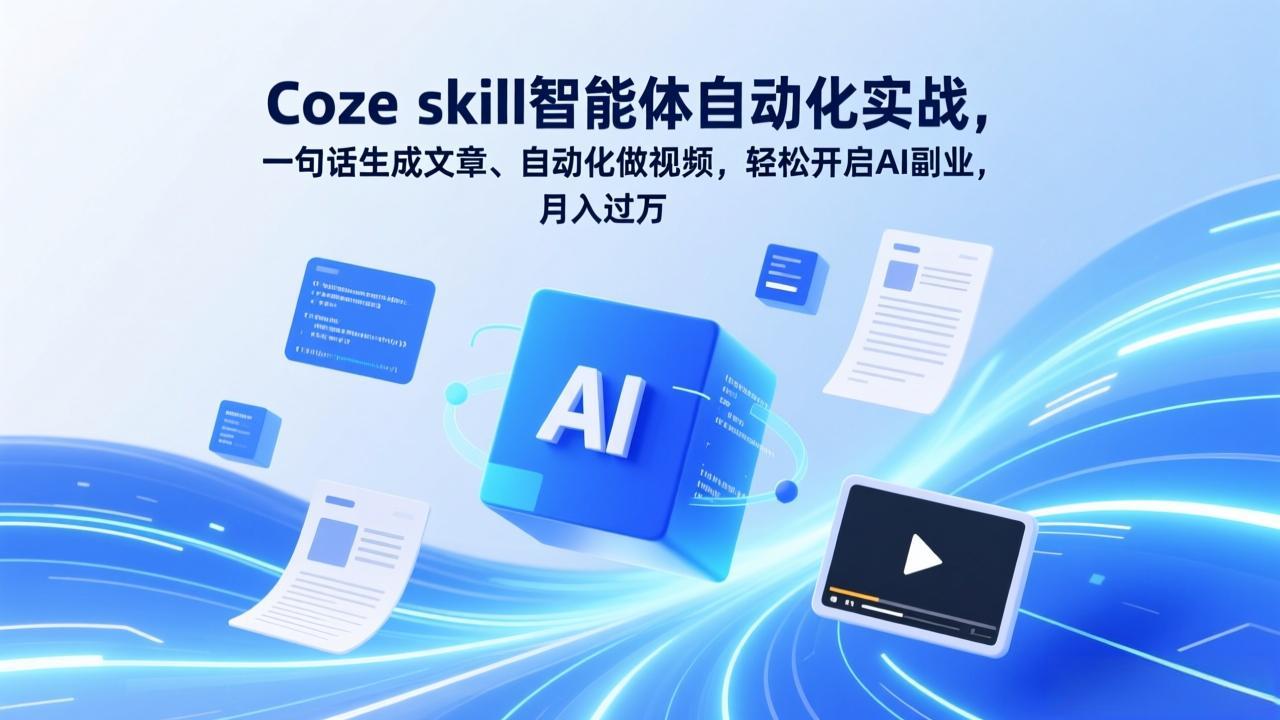 Coze skill智能体自动化实战，一句话生成文章、自动化做视频，轻松开启AI副业，月入过万-财仔梦想资源网