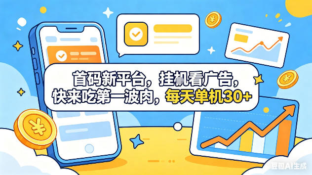 首码新平台，挂G自动看广告，快来吃第一波肉，每天单机30+，可矩阵放大【揭秘】-财仔梦想资源网