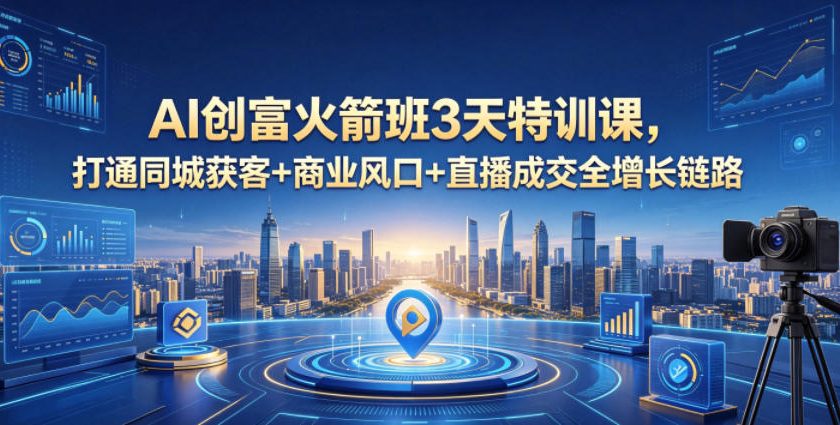 AI创富火箭班3天特训课，打通同城获客+商业风口+直播成交全增长链路，2026年4月新课-财仔梦想资源网